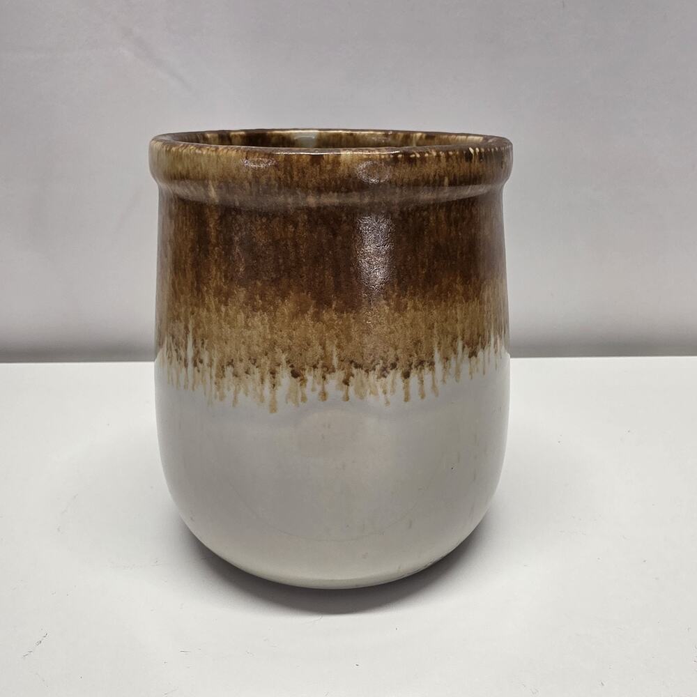 Vintage McCoy Stoneware Glazed Art Pottery Utensil Crock 6” Brown #35 USA Retro
